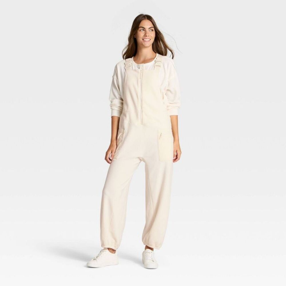 Women's High Pile Fleece Overalls - JoyLab Cream XXS